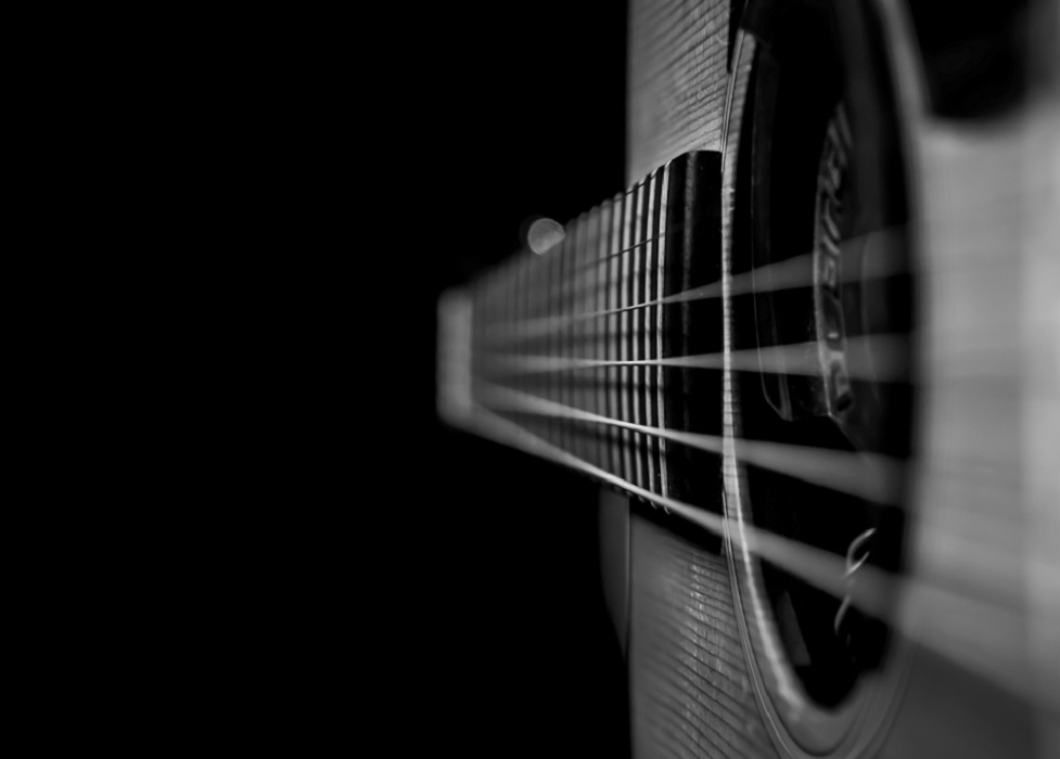 Close up of an acoustic guitar